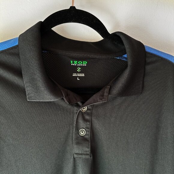 Izod Pro Series Golf Shirt Size L Black Blue Vented - Picture 5 of 9